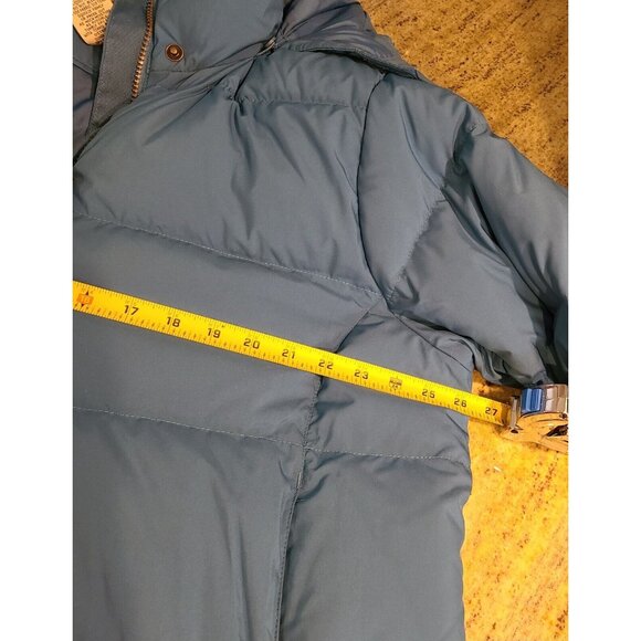 L L Bean Long Goose Down Puffer Coat Women's Size XL Petite Blue Hooded Faux Fur - Picture 3 of 16
